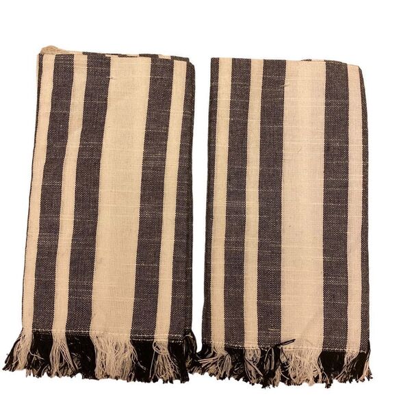 Lintex Home Collection Black and White Striped Cotton Cloth Napkins 2 sets of 2 - Picture 4 of 8